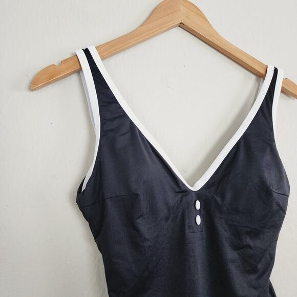 NWT Aqua 1/4 Placket Light Support Black White One-Piece Swimsuit - Picture 4 of 10